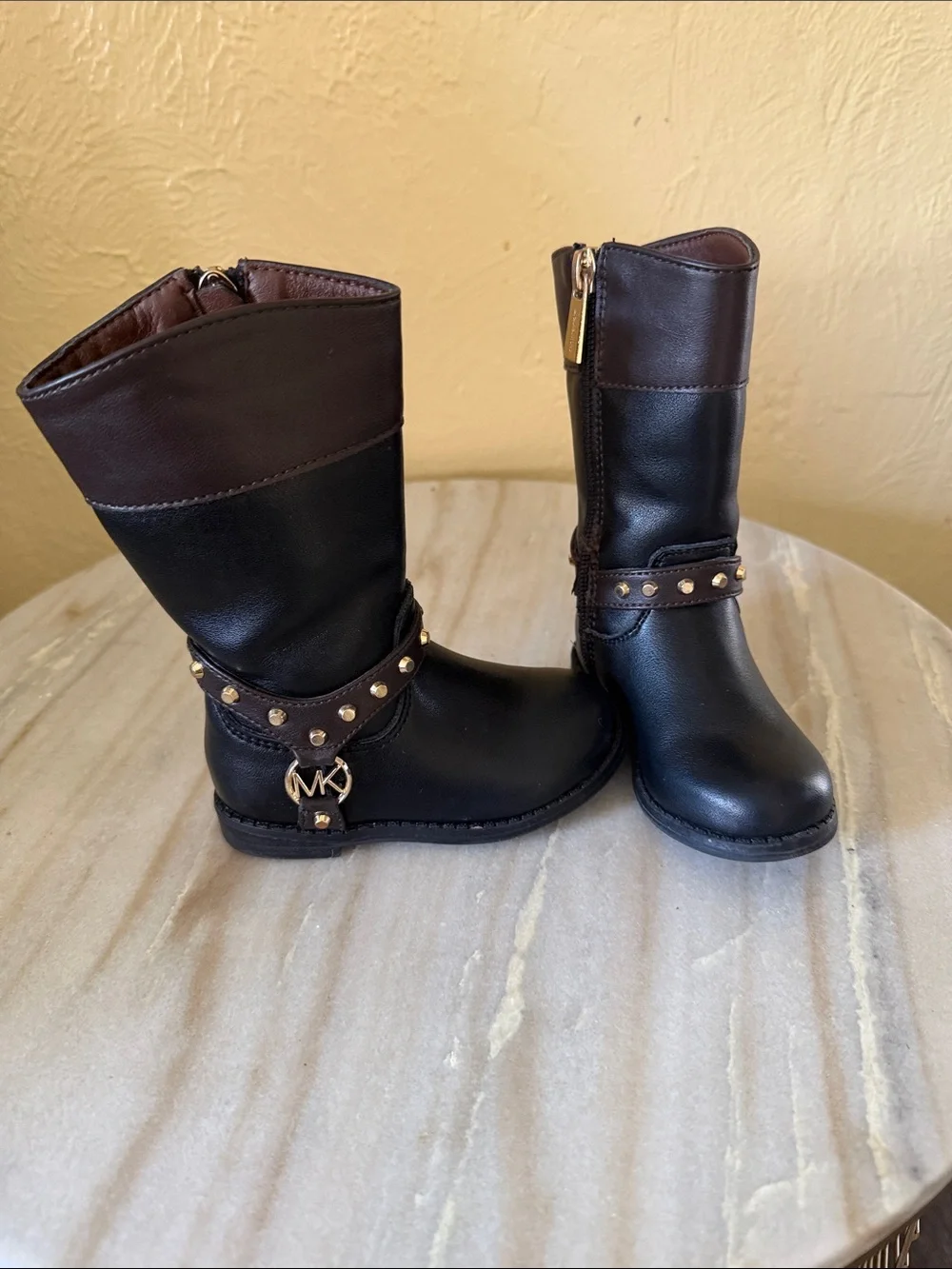 Michael Kors Black and Brown Girls Studded Mid-Calf Boots